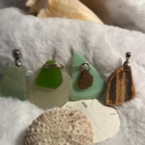 Set of Four Authentic Sea Glass Pendants